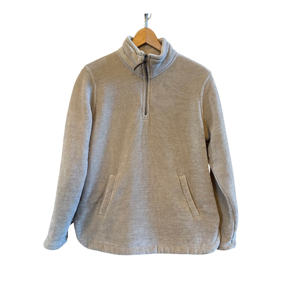 32 Degrees Heat Wms Tan Soft Sherpa Lined Kangaroo Pocket 1/4 Zip Pullover S
